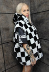 Checkerboard fleece jacket detachable check jacket in white