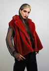 Short faux fur coat red premium detachable trench jacket