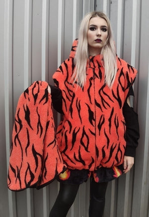 Gothic fleece bomber 2 in 1 detachable handmade zebra jacket