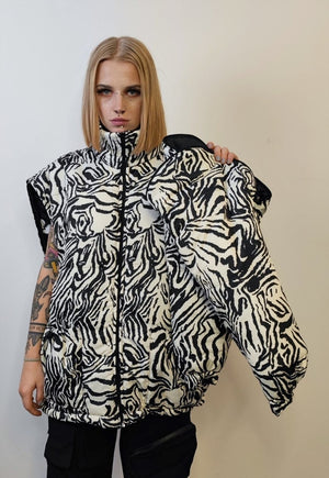 Zebra bomber reversible jacket detachable striped puffer