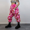 Striped fur joggers winter raver pants fluffy zebra trousers skiing fleece tie-dye overalls festival bottoms burning man pants in red pink