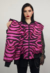 Zebra print varsity jacket pink striped reversible bomber