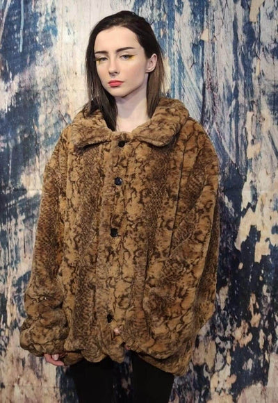 Python fleece jacket faux fur snake aviator bomber in brown