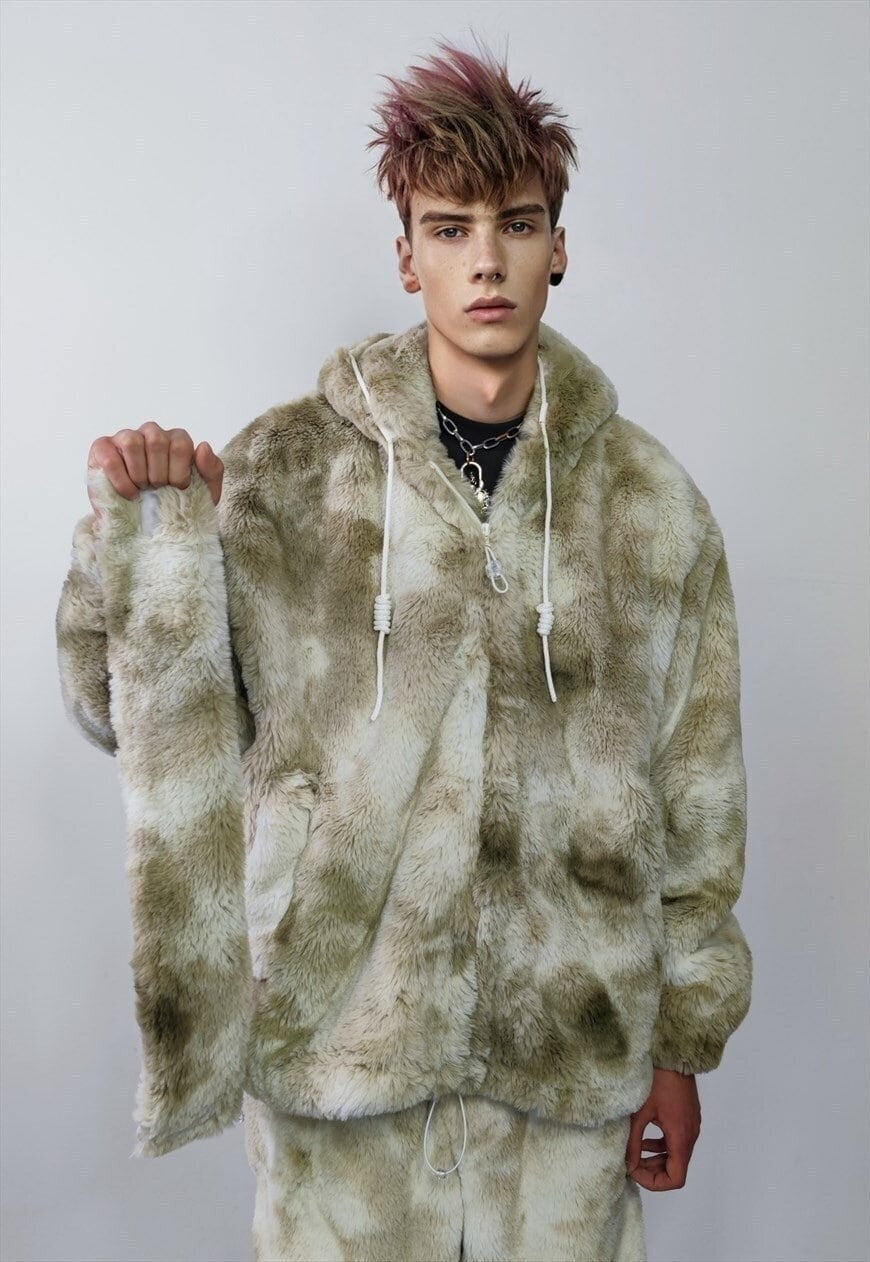 Fleece headband luxury fluffy head cover in tie-dye cream