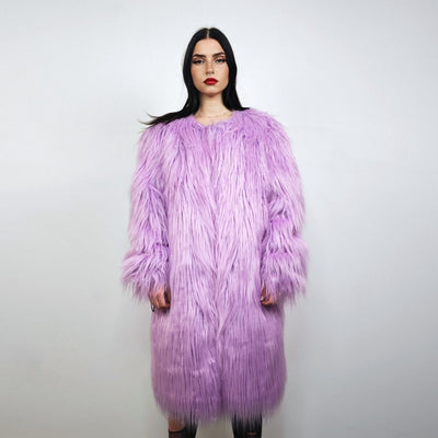 Sleeveless faux fur coat purple collarless jacket Lilac Eras gilet festival fluffy vest violet overcoat lavender haze bomber shaggy tank top