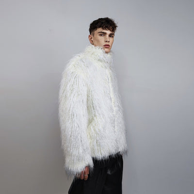 Shaggy faux fur jacket white long hair fluffy going out bomber party fleece fancy dress peacoat high fashion fuzzy Gothic coat rave puffer