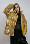 Sequin bomber jacket gold metallic embellished party puffer