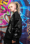 Grunge varsity jacket Gothic patch baseball bomber black