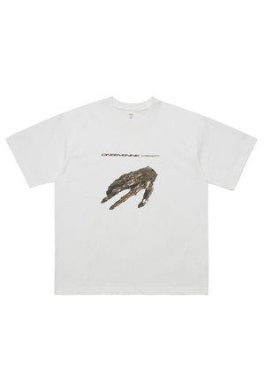 Bionic hand t-shirt cyberpunk tee grunge raver top in cream