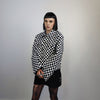 Button up check bomber jacket Chequerboard varsity SKA aviator chess pattern coat in black and white