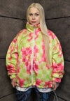 Tie-dye fleece jacket handmade reversible check bomber red