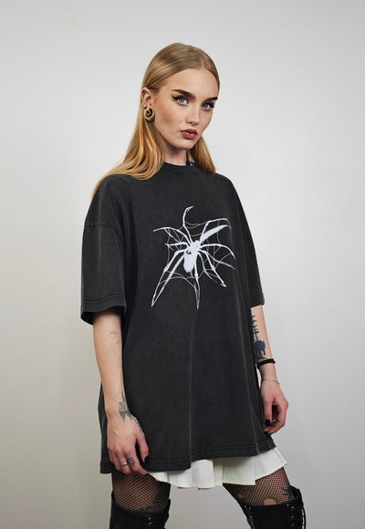 Spider t-shirt Gothic print tee grunge punk top vintage grey