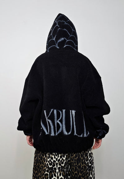 Gothic fleece jacket spider graffiti fluffy bomber punk coat