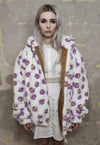 Daisy fleece bomber handmade retro floral track jacket white