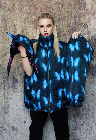 Reversible bomber butterfly jacket detachable puffer in blue