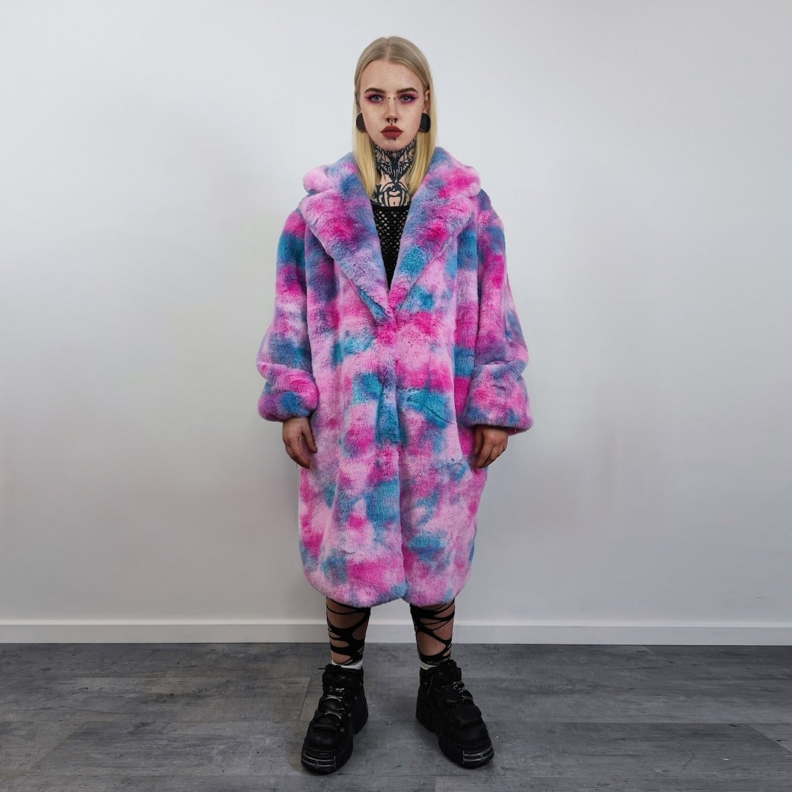Tiedye pink fleece gradient coat long heavy trench fluorescent Barbie overcoat Ken bomber festival paint splatter jacket custom rave peacoat