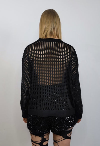 Transparent mesh sweater black boxy fit sheer grunge jumper