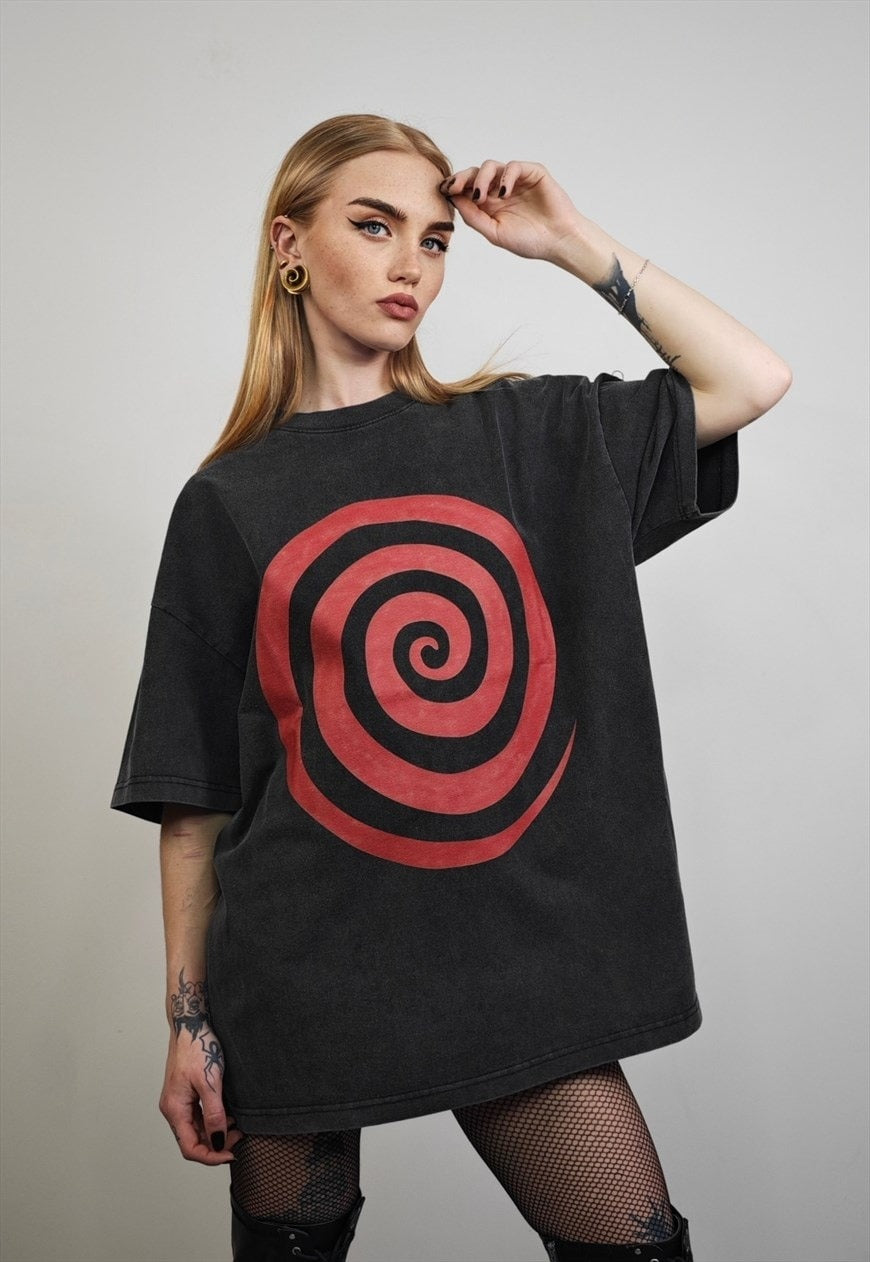 Target t-shirt spiral print tee hypnotic top in vintage grey