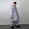 Candy faux fur long coat unicorn trench neon raver bomber fluffy tie-dye fleece psychedelic festival jacket burning man going out coat pink