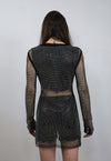 Diamante beaded mesh top transparent jumper seethrough black