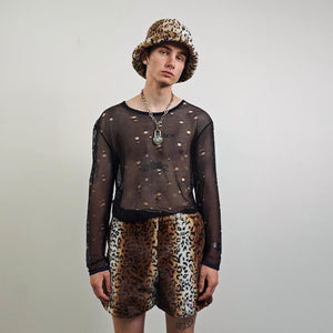 Crop animal print coat brown short leopard jacket cheetah trench faux fur detachable sleeves handmade spot pattern festival overcoat fleece