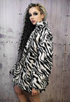 Zebra fleece jacket in white animal print stripe bomber