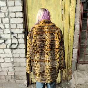 Luxury faux fur snake coat python print bomber handmade fluffy crocodile jacket fleece puffer premium grunge snake skin trench in yellow