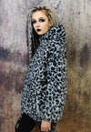 Leopard fleece jacket in grey animal print hooded bomber