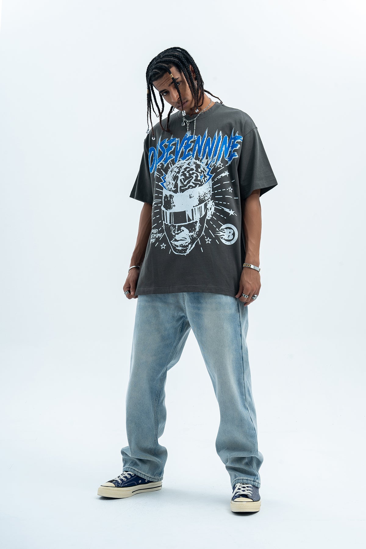 Brain print t-shirt creepy cartoon top monster tee in white