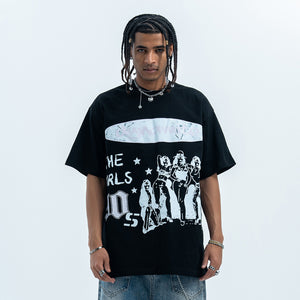 Flame print t-shirt retro cartoon top graffiti tee 90s jumper in black