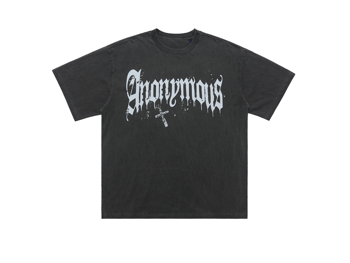 Anonymous t-shirt slogan top cross print tee in black