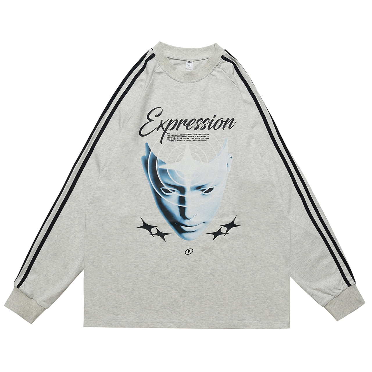 Psychedelic jumper long sleeve cybepunk top alien print t-shirt grunge striped pullover in white