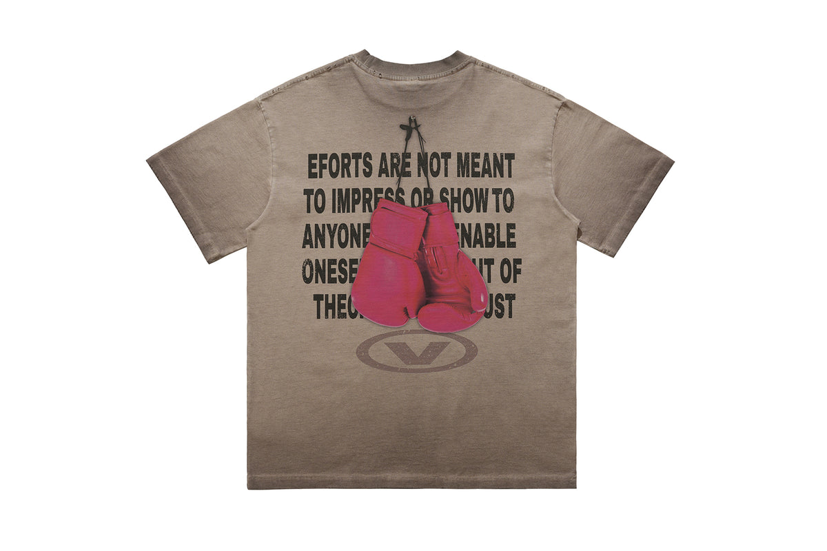 Kid boxer t-shirt retro cartoon top motivational slogan tee in grey