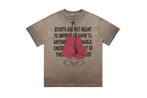 Kid boxer t-shirt retro cartoon top motivational slogan tee in grey