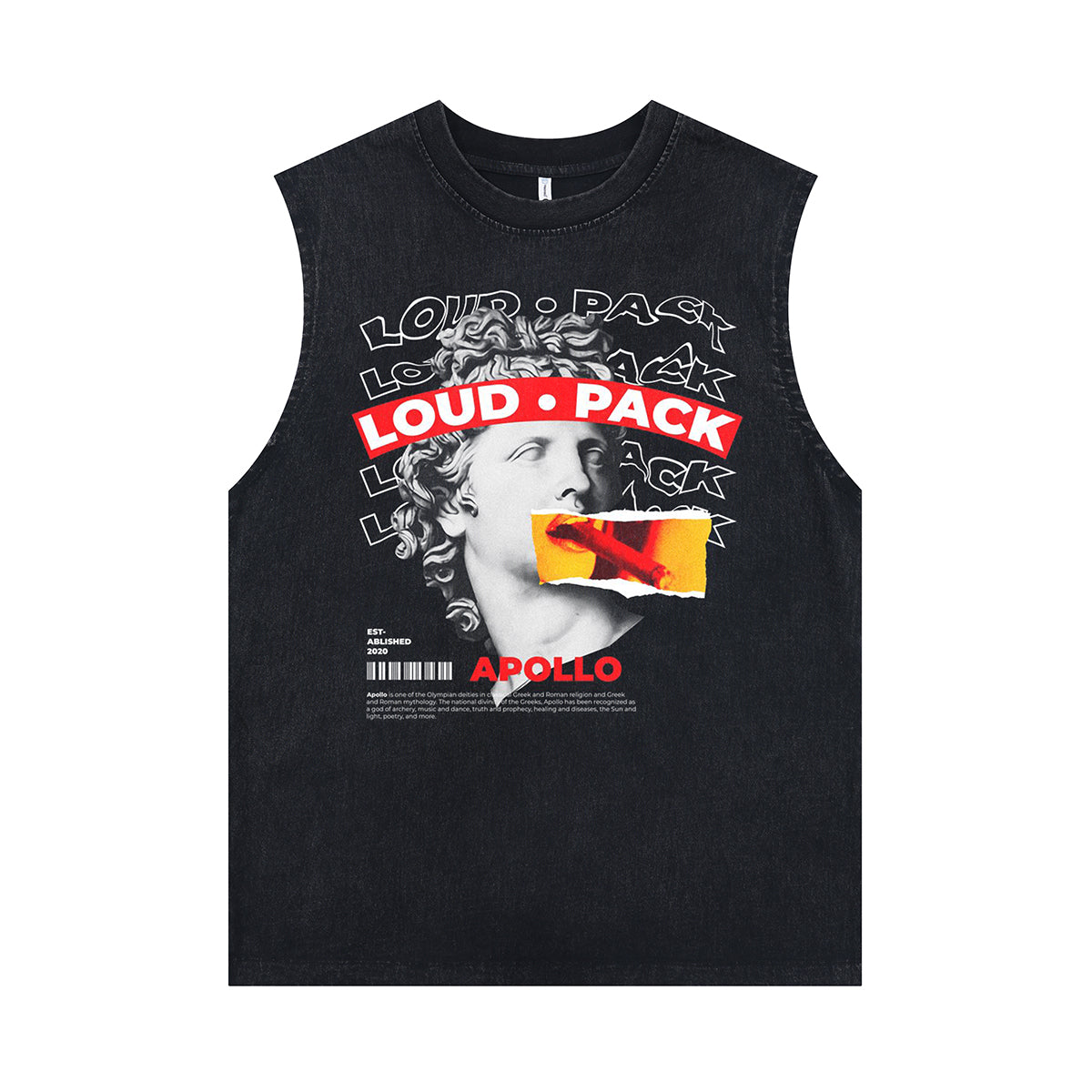 Loud slogan sleeveless t-shirt ancient cartoon surfer vest 00s pop art tank top in acid wash black
