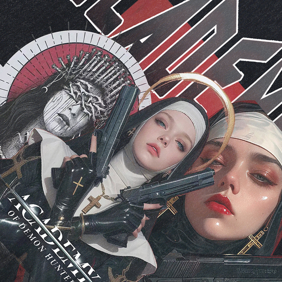 Nun print sleeveless t-shirt vintage Academy vest retro cartoon tank top in acid wash black