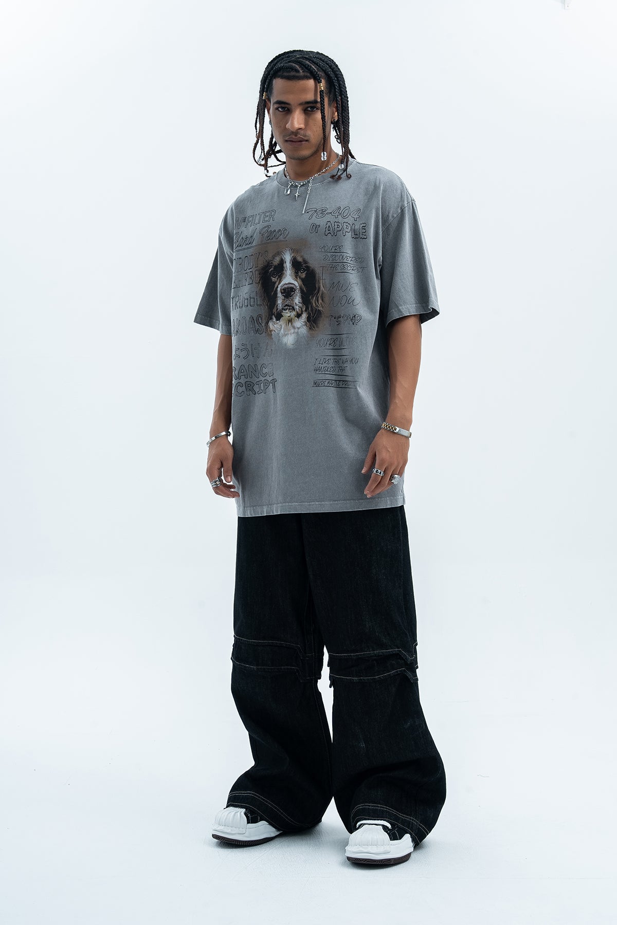 Dog t-shirt puppy print top retro cartoon tee animal jumper in grey