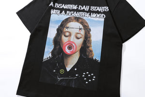 Y2K t-shirt grunge girl tee psychedelic poster top in vintage Cream