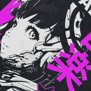 Anime girl sleeveless t-shirt digital slogan surfer vest 00s retro Japanese tank top in acid wash black