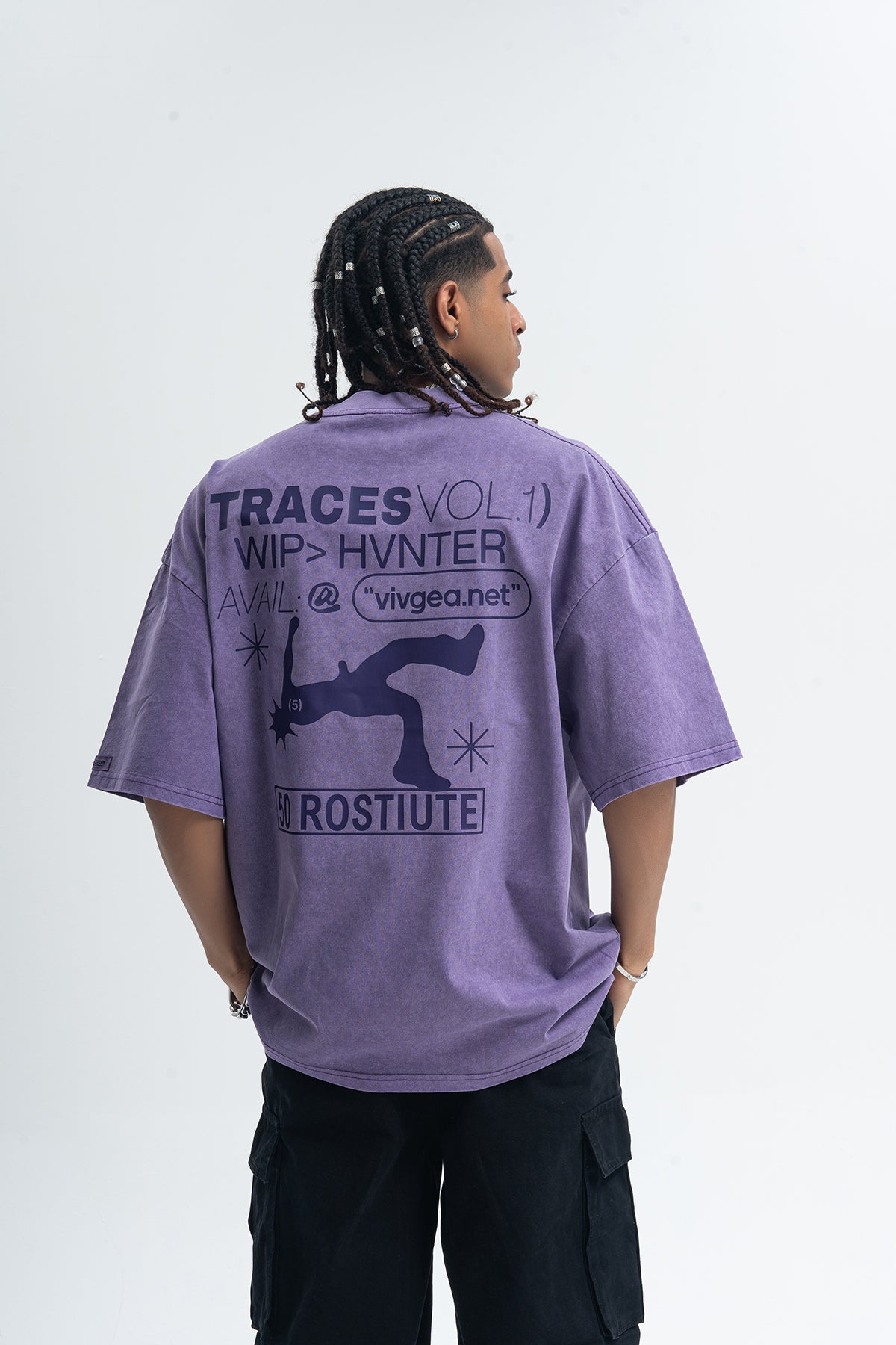 Punk print t-shirt mohawk top spiky hair tee in Purple