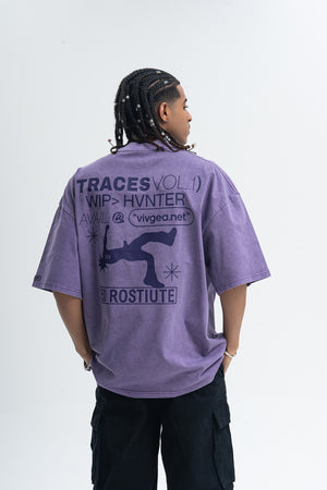 Punk print t-shirt mohawk top spiky hair tee in Purple