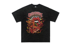 Lips print t-shirt retro cartoon top y2k tee in grey