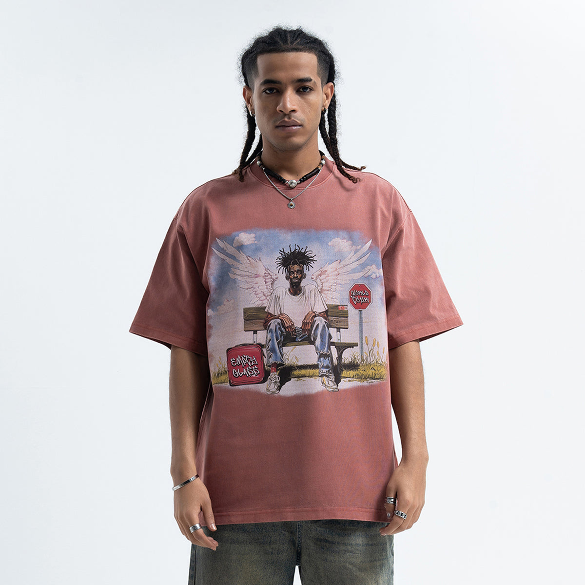 Dead rapper t-shirt hip-hop tee angel print top in grey