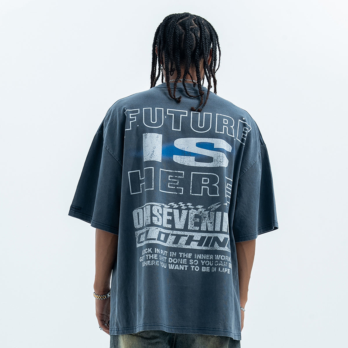 Cyberpunk t-shirt creepy psychedelic top man print tee in blue