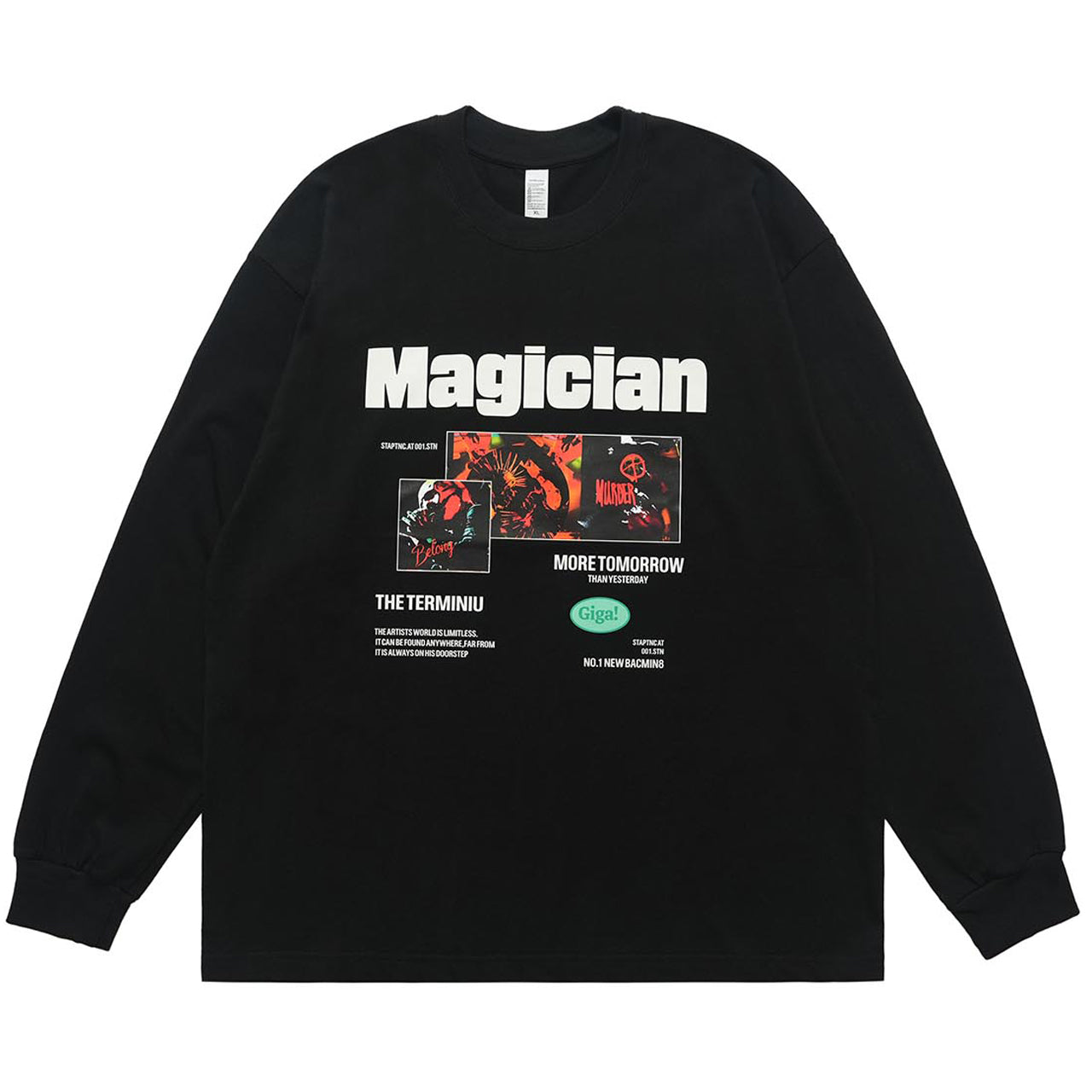 Magician slogan jumper long sleeve singer t-shirt rocker top in black