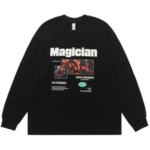 Magician slogan jumper long sleeve singer t-shirt rocker top in white