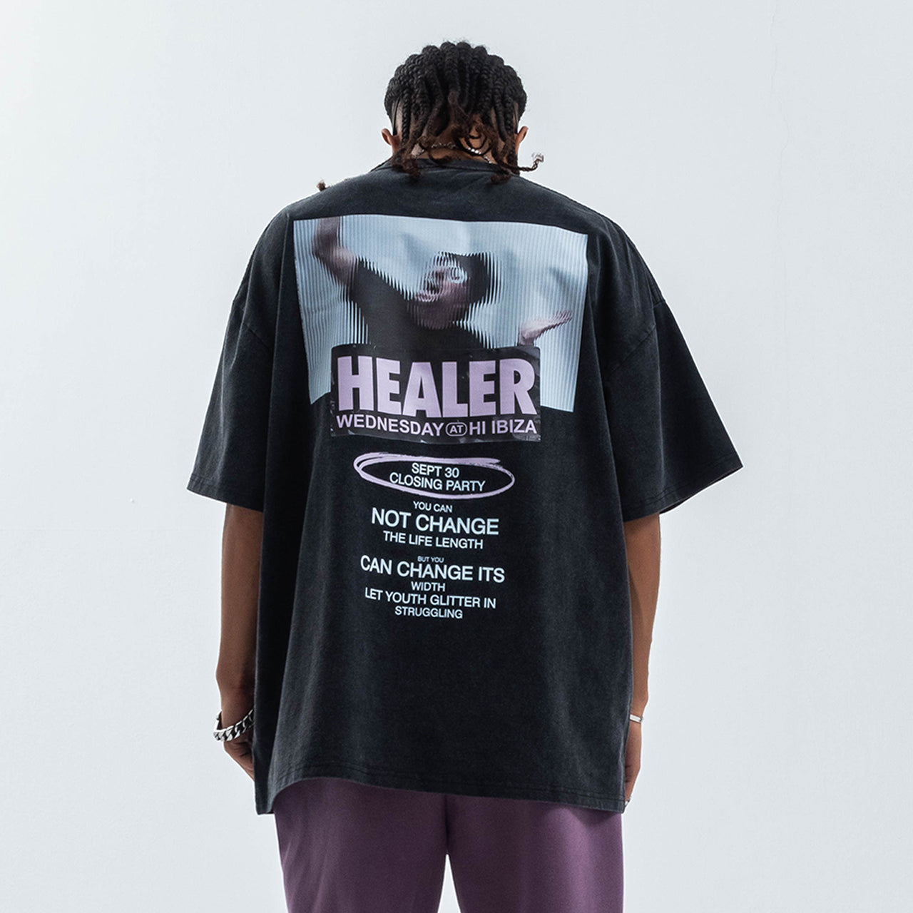 Ibiza t-shirt healer slogan top grunge raver tee retro party jumper in black