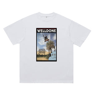 Skater t-shirt palm print top skateboarding tee in black