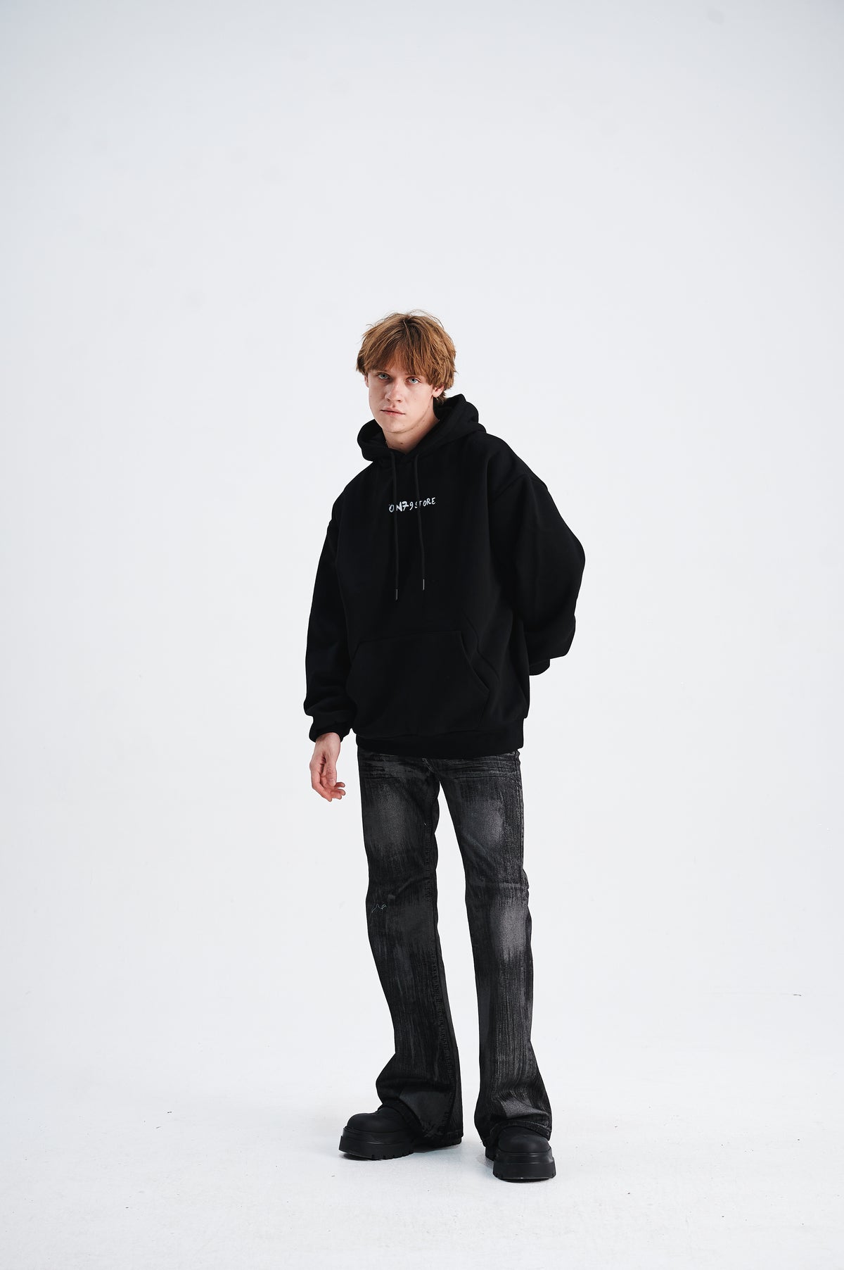 Middle finger print hoodie retro gunge jumper hip-hop pullover balaclava top in black