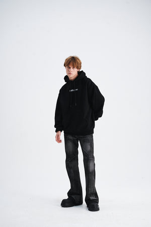 Middle finger print hoodie retro gunge jumper hip-hop pullover balaclava top in black